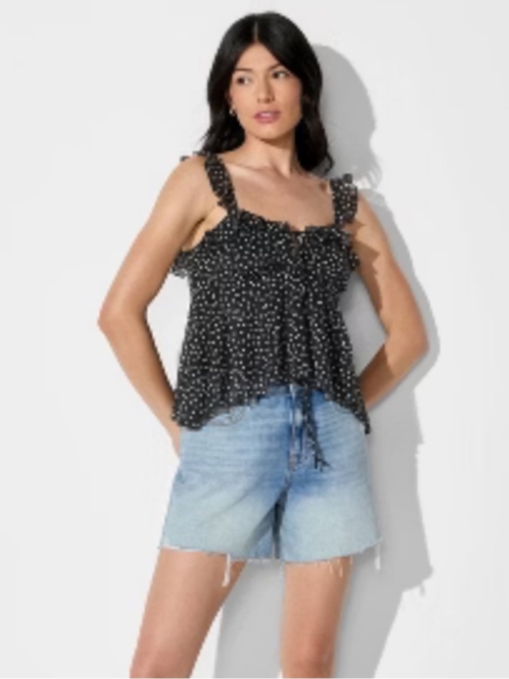 Wild Fable Black Polka Dot Scoop Neck Chiffon Flutter Tank Top